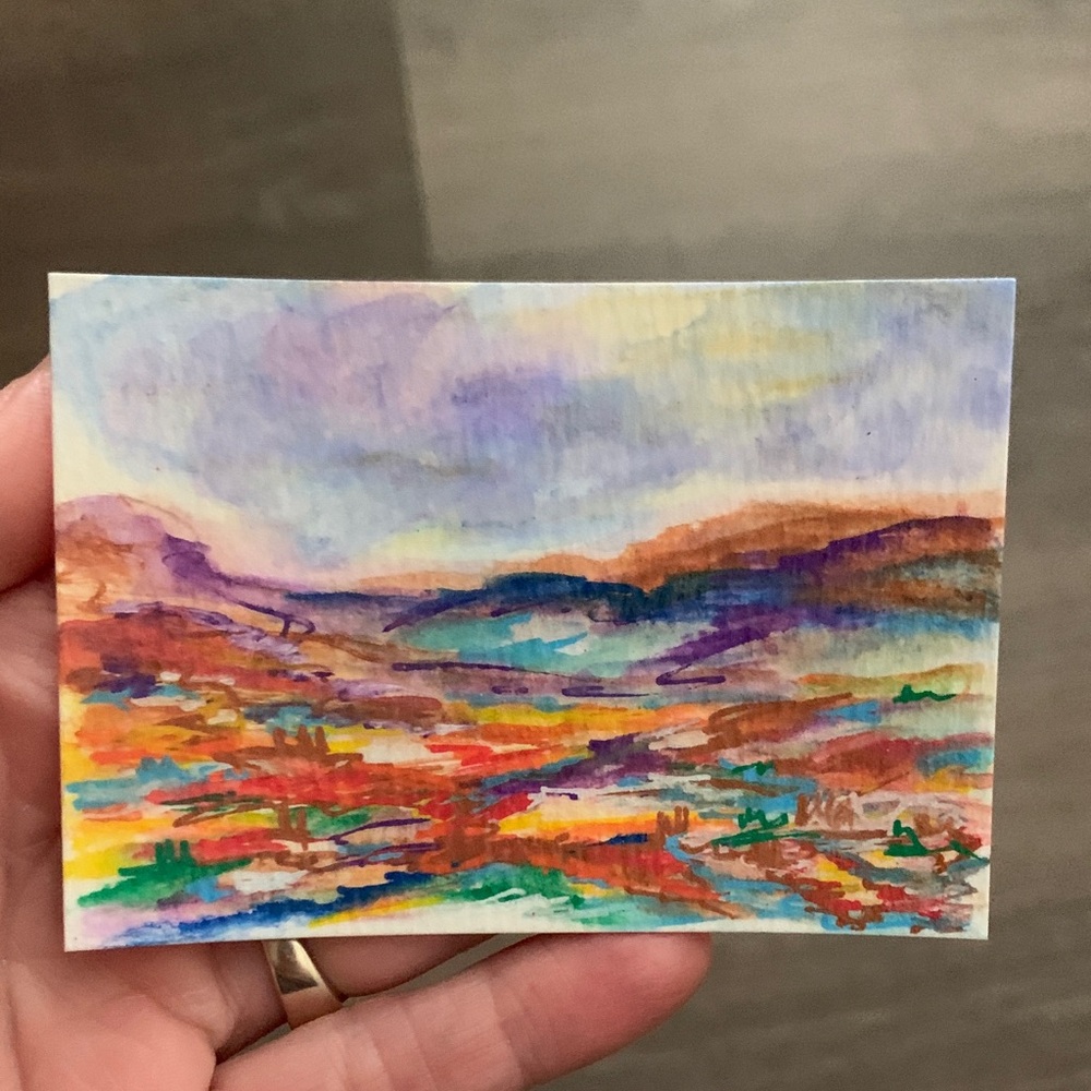 ACEO Original Abstract art Colorful Landscape Watercolor Painting - Multicolor